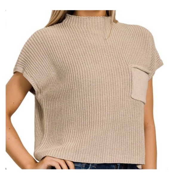 LILLUSORY Tops - LILLUSORY Beige Knit Sleeveless Top, With Pocket, 100 % Cotton, Sz L
